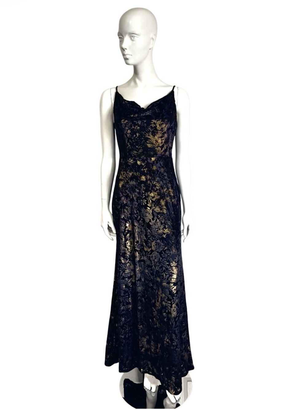 DB Studio Black and Gold Velvet Burnout Maxi Dress